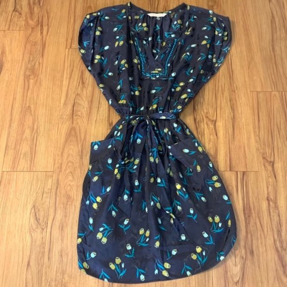 Rebecca Taylor 100% Silk Tulip Floral Navy Dress - Picture 3 of 5